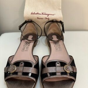 Salvatore Ferragamo Black and Bronze Sandals